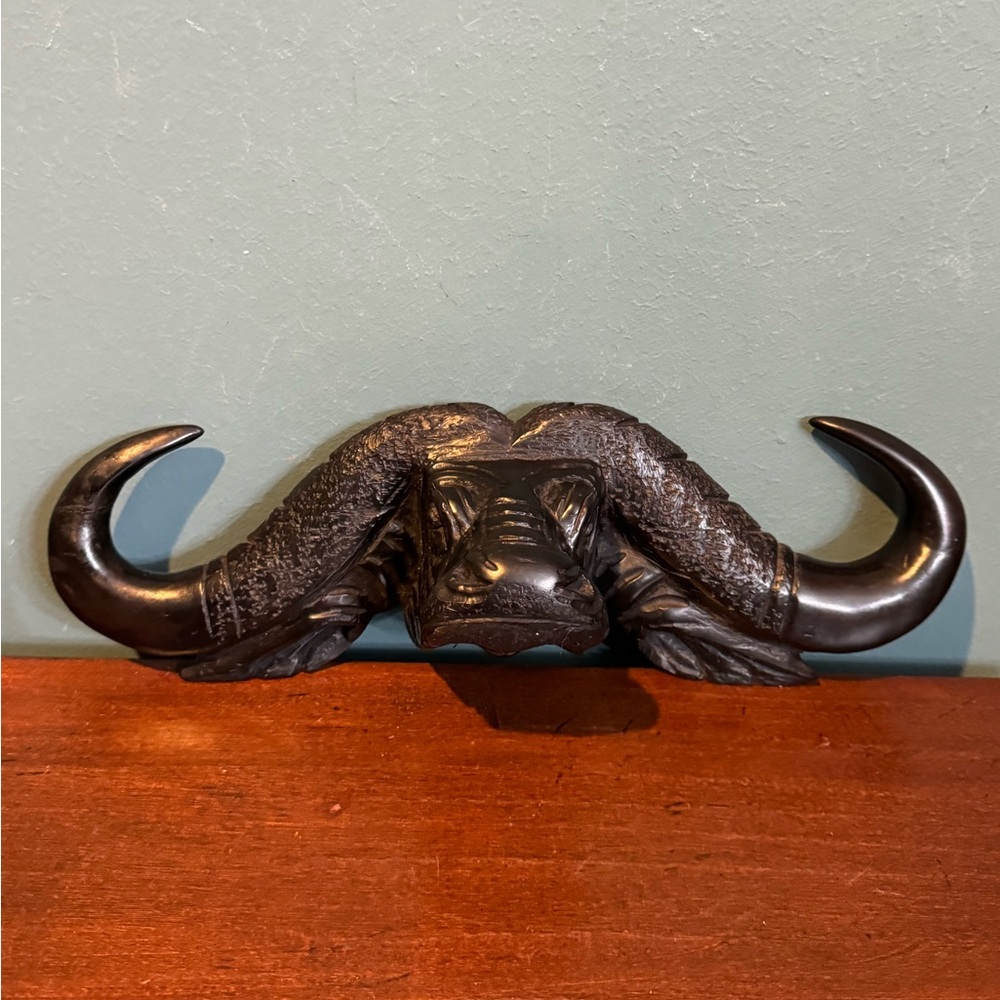 Black Wall-Mounted Cape Buffalo Head Decor, 14” wide